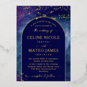 Celine ・ナイトスカイアーチ型婚約写真金ゴールド 箔招待状 (正面)