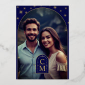 Celine ・ナイトスカイアーチ型婚約写真金ゴールド 箔招待状 (裏面)