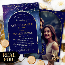 Celine ・ナイトスカイアーチ型婚約写真金ゴールド 箔招待状