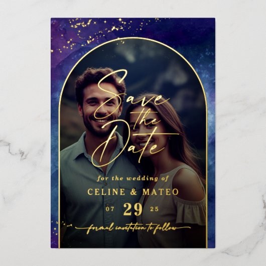 Celine ・天空金ゴールドで日付を保実在存 箔招待状 (正面)