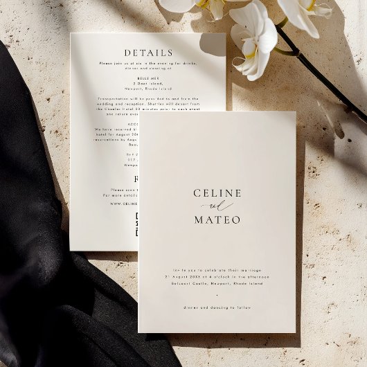CELINE Minimalist Wedding Invite RSVP + Details 招待状