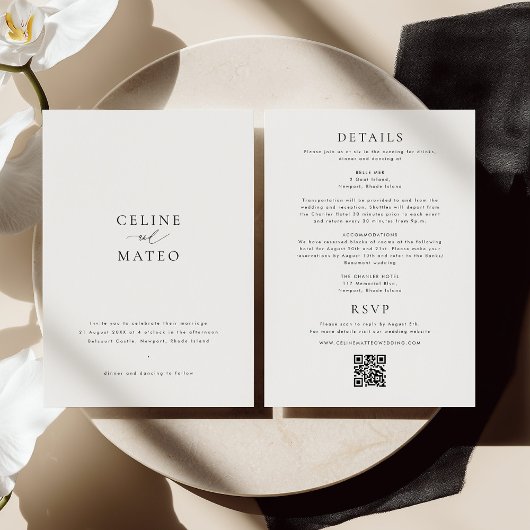 CELINE Minimalist Wedding Invite RSVP + Details 招待状
