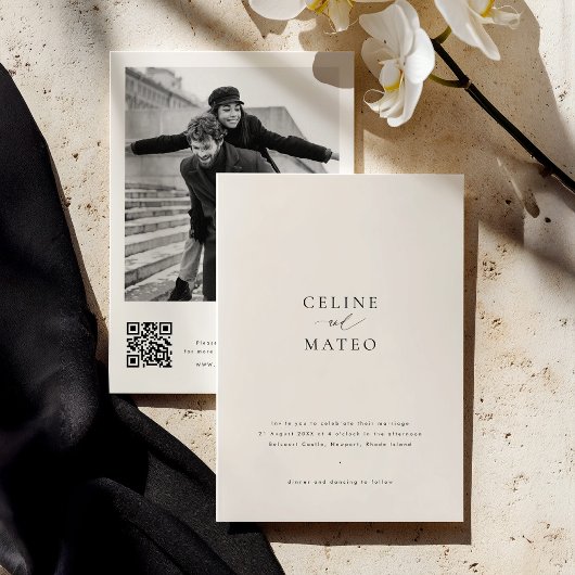 CELINE Minimalist Wedding Invite w/ RSVP QR Code 招待状