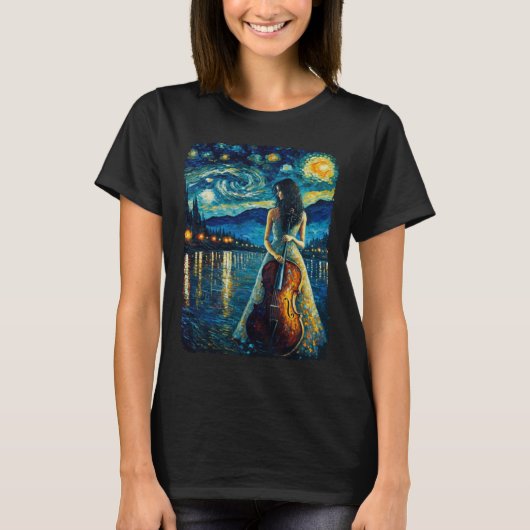 Cello Player Cellist Woman Orchestra Painting Tシャツ (正面)