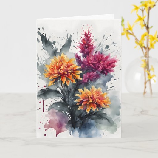 Celosia - Watercolor flowers カード (黄色い花)