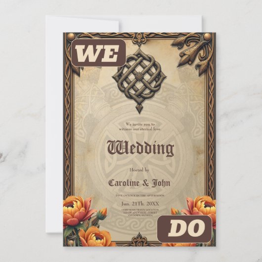 Celtic art and floral splendor in warm tones.  招待状 (正面)