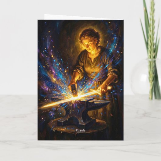 Celtic Blacksmith Goddess Forging Sword Fantasy Ar カード (裏面)