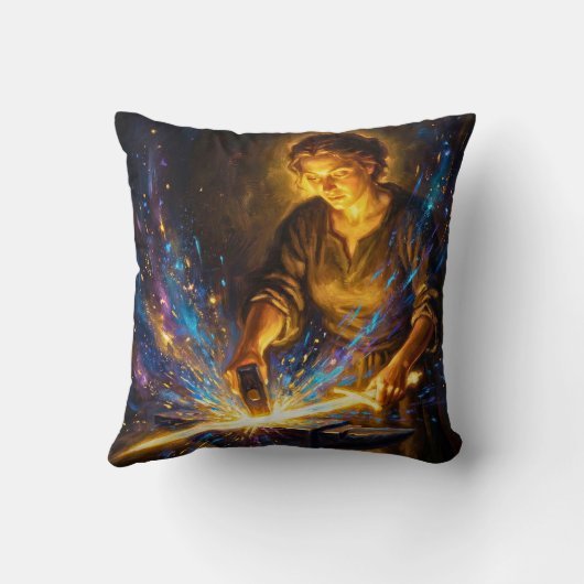 Celtic Blacksmith Goddess Forging Sword Fantasy Ar クッション (裏面)