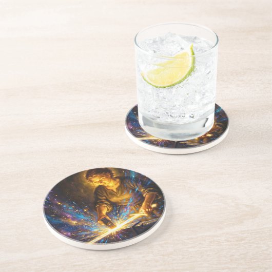 Celtic Blacksmith Goddess Forging Sword Fantasy Ar コースター (側面)