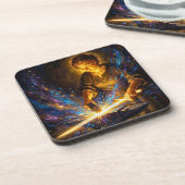 Celtic Blacksmith Goddess Forging Sword Fantasy Ar コースター (左側)