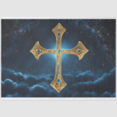 Celtic Blueと金ゴールドのクロスデコパージュ 薄葉紙 (正面)