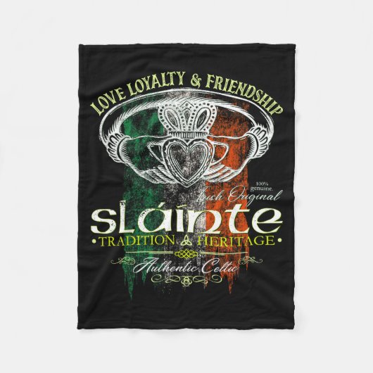 Celtic Claddagh Slainte Nge Irish Flag St. Patrick フリースブランケット (正面)