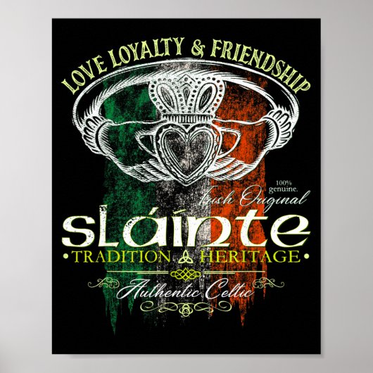 Celtic Claddagh Slainte Nge Irish Flag St. Patrick ポスター (正面)