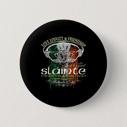 Celtic Claddagh Slainte Nge Irish Flag St. Patrick 缶バッジ (正面)