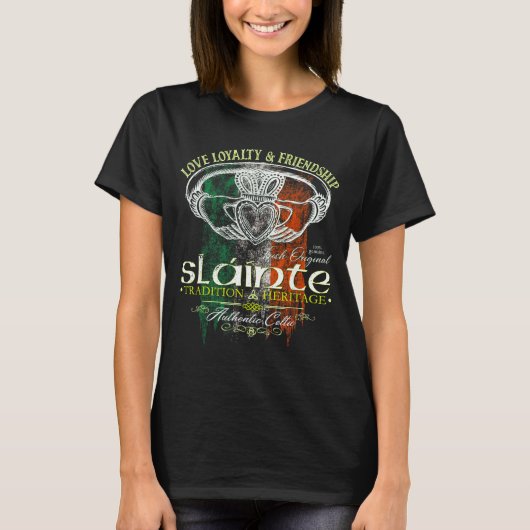 Celtic Claddagh Slainte Nge Irish Flag St. Patrick Tシャツ (正面)