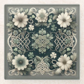 Celtic Clover Floral Charm ガラスコースター (正面)