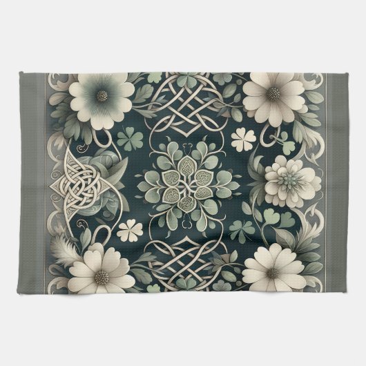 Celtic Clover Floral Charm キッチンタオル (横)