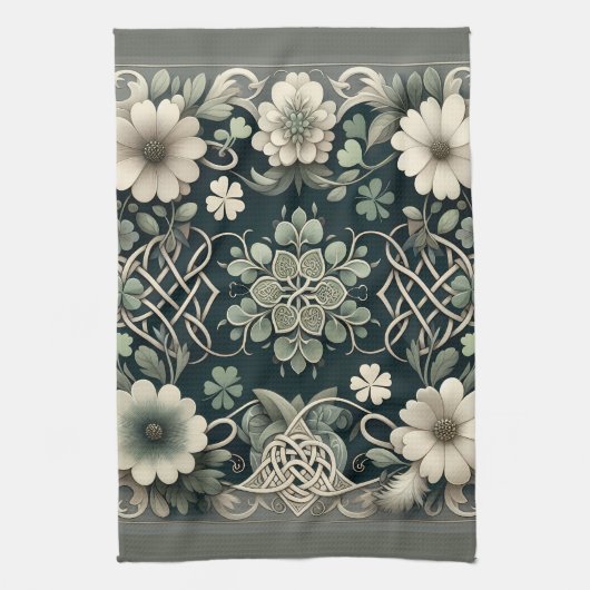 Celtic Clover Floral Charm キッチンタオル (縦)