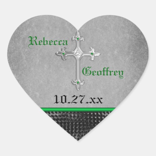Celtic Cross Green，黒，グレーのステッ結婚カー ハートシール (正面)
