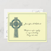 Celtic Cross inティール(緑がかった色)アイボリーRSVPポストカード インビテーションポストカード (正面/裏面)