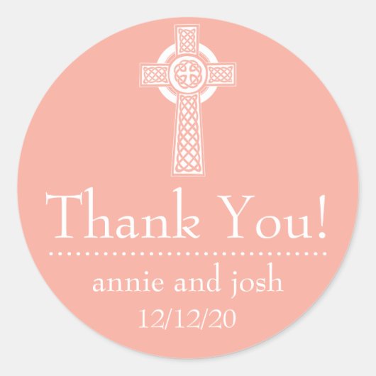Celtic Cross Thank You Labels (桃/白) ラウンドシール (正面)