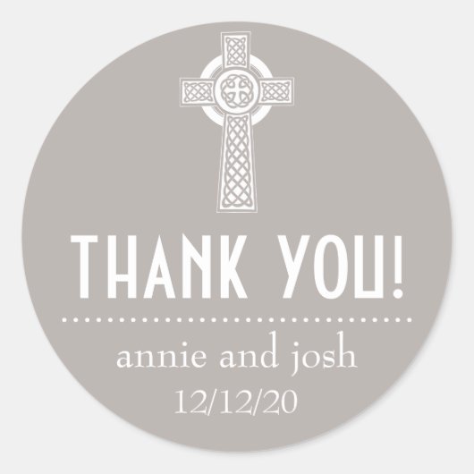 Celtic Cross Thank You Labels （砂/白） ラウンドシール (正面)