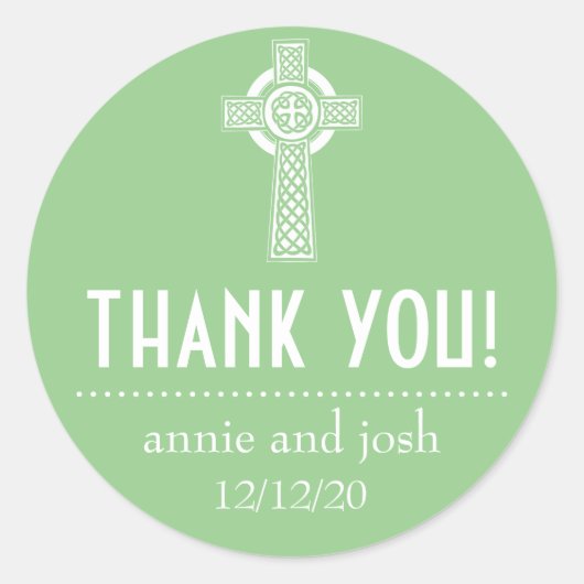 Celtic Cross Thank You Labels (Sage Green / White) ラウンドシール (正面)
