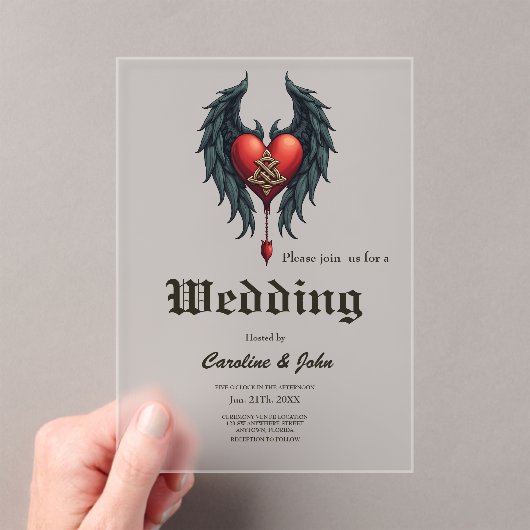 Celtic elegance with a heart and wings.  アクリル招待状 (インサイチュ (ポータブル))