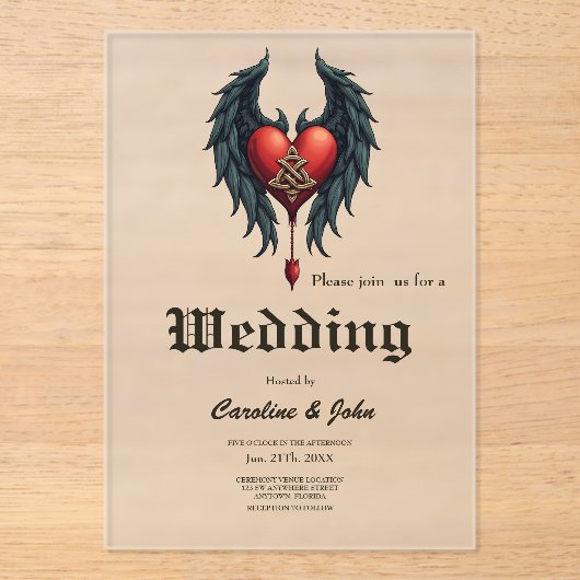 Celtic elegance with a heart and wings.  アクリル招待状 (正面)