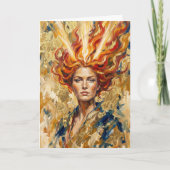 Celtic Fire Goddess Brigid Gold Leaf Fantasy Art カード (正面)