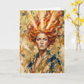 Celtic Fire Goddess Brigid Gold Leaf Fantasy Art カード (黄色い花)