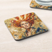 Celtic Fire Goddess Brigid Gold Leaf Fantasy Art コースター (左側)