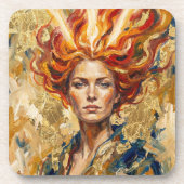 Celtic Fire Goddess Brigid Gold Leaf Fantasy Art コースター (正面)