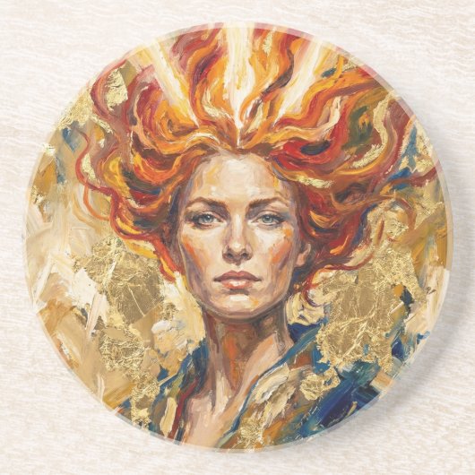 Celtic Fire Goddess Brigid Gold Leaf Fantasy Art コースター (正面)