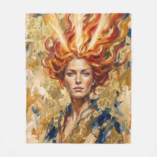 Celtic Fire Goddess Brigid Gold Leaf Fantasy Art フリースブランケット (正面)