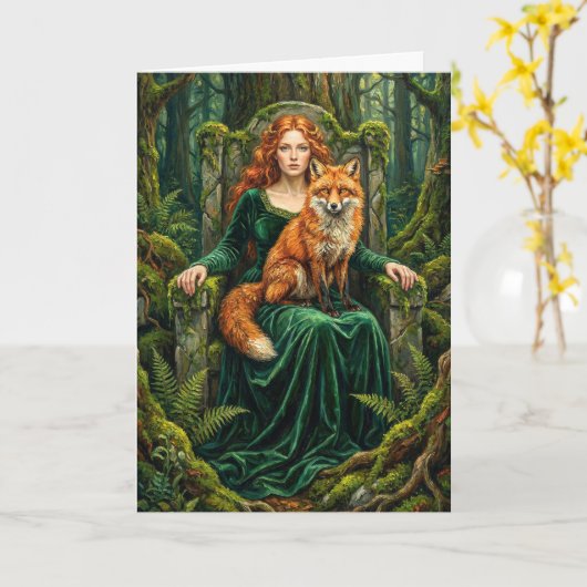 Celtic Forest Queen Red Fox Witch Fantasy Art ( カード (黄色い花)