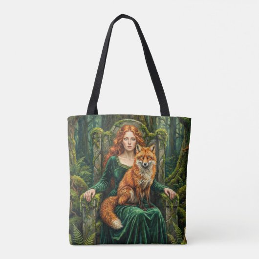 Celtic Forest Queen Red Fox Witch Fantasy Art ( トートバッグ (裏面)