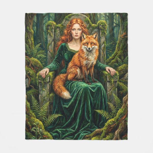 Celtic Forest Queen Red Fox Witch Fantasy Art ( フリースブランケット (正面)