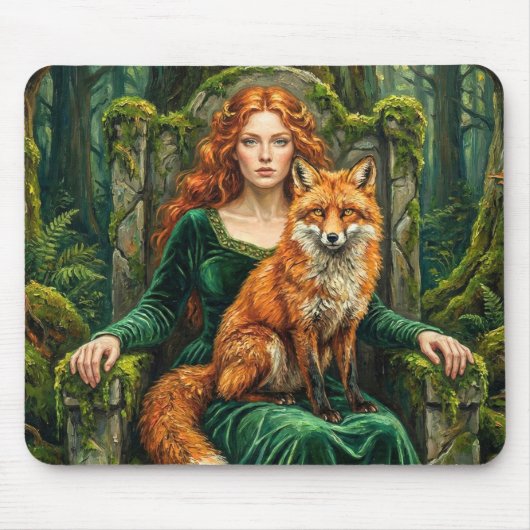 Celtic Forest Queen Red Fox Witch Fantasy Art ( マウスパッド (正面)
