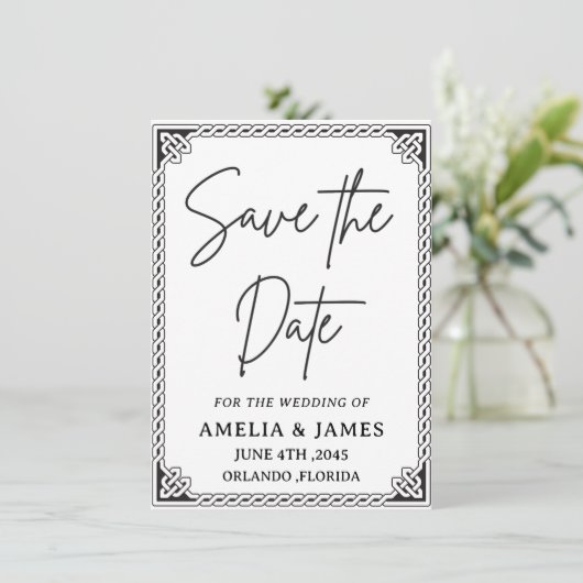Celtic Frame Wedding Save the Date Card (スタンド正面)