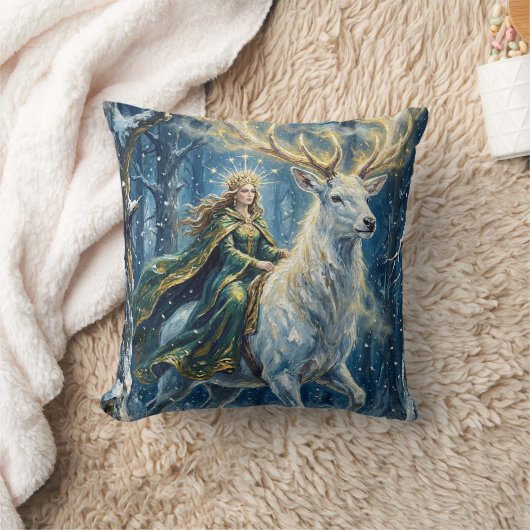 Celtic Goddess & Glowing White Stag クッション (ブランケット)