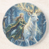 Celtic Goddess & Glowing White Stag コースター (正面)
