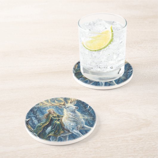 Celtic Goddess & Glowing White Stag コースター (側面)