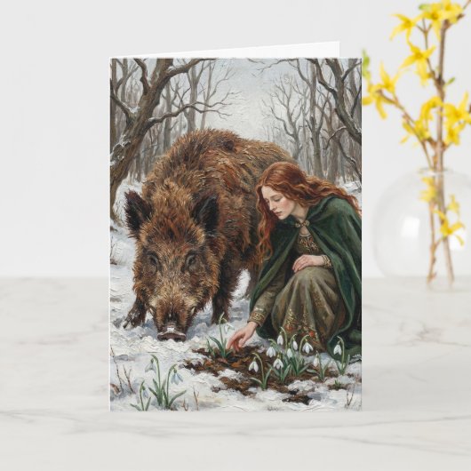 Celtic Goddess & Wild Boar カード (黄色い花)