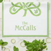 Celtic Green Watercolor Shamrock NAME キッチンタオル (折り畳み)