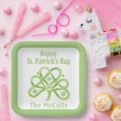 Celtic Green Watercolor Shamrock NAME St Patricks  ペーパープレート (パーティー)