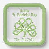 Celtic Green Watercolor Shamrock NAME St Patricks  ペーパープレート (正面)