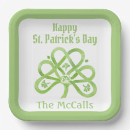 Celtic Green Watercolor Shamrock NAME St Patricks  ペーパープレート
