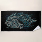 Celtic Horse Head – Viking Knot Design ビーチタオル (正面)