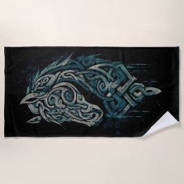 Celtic Horse Head – Viking Knot Design ビーチタオル